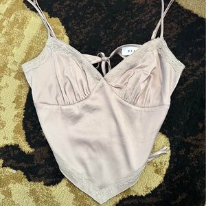 Silk backless Lace Trim Cami Top